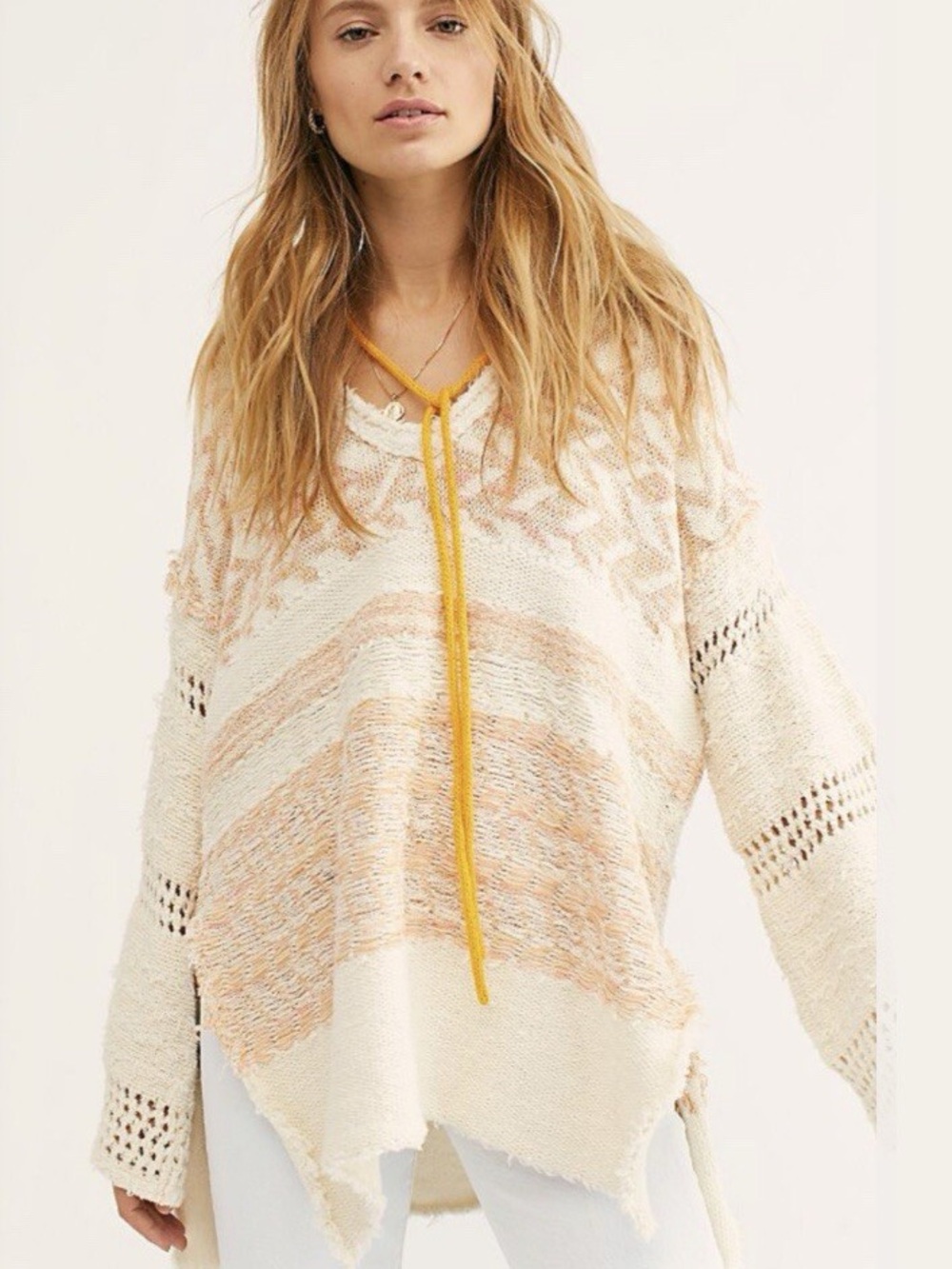 NWT Free People Women's Coastline Hoodie Sweatshirt in Creme Peach Combo Size S